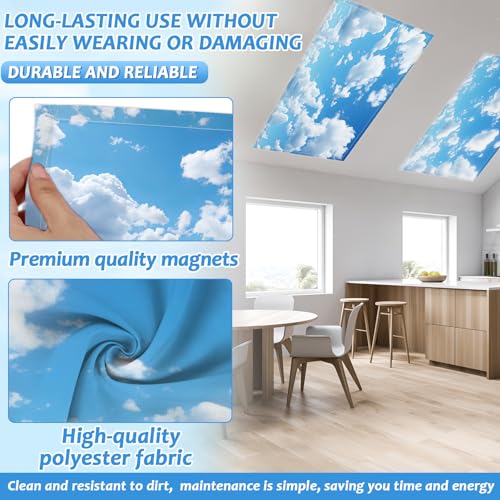 6 Pcs Fluorescent Light Covers with 60 Magnets Decorative for Classroom Ceiling Lights 4 x 2 Feet Magnetic Light Cover Filter Easy Install for Office Hospital Home Ceiling Supplies (Blue Sky Cloud) - color: Blue Sky Cloud