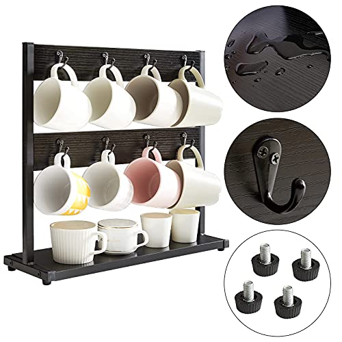 IBUYKE Coffee Mug Holder for Countertop,16 Hook Mug Tree,Black TBJ001B - color: Black, size: no shelf(16 mugs)