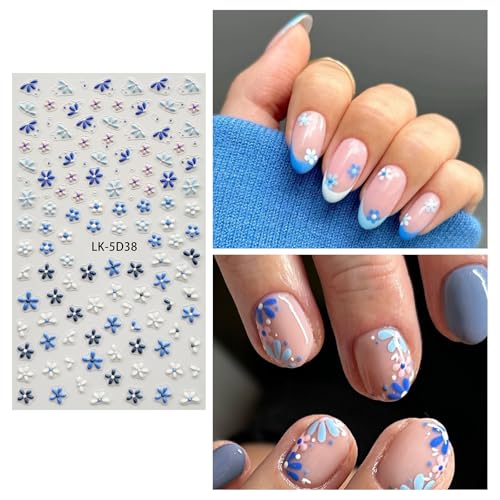 Blue Nail Stickers for Nail Art 5D Nail Decals for Women - color: Colorful-18