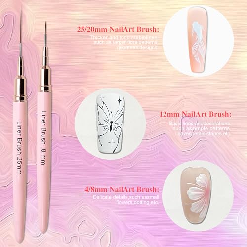5Pcs Nail Art Brushes Kit - Pink - color: Pink