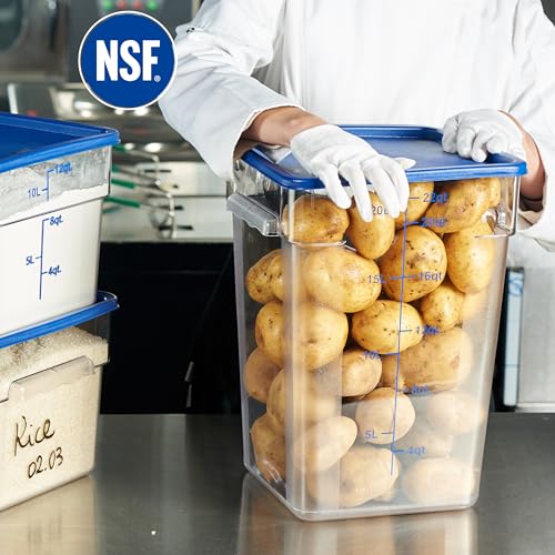 CURTA 4 Pack Food Storage Containers with Blue Lids - NSF Listed Commercial Grade in 22.0 Qt - Square, Clear, Polycarbonate - color: 22.0 Qt 4-Pack(Blue Lids)