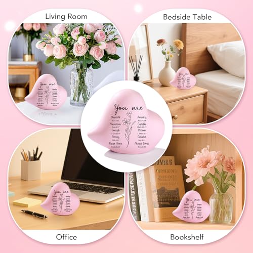 Pink Ceramic Heart Figurine, Christian Gift for Women, 4 Inch - style: Christian