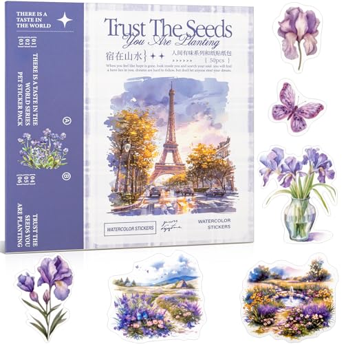 Colorful Landscape Theme Sticker Scrapbooking Supplies for Junk Journal, 50 Sheets Washi Stickers - Vintage Journaling Stickers, Ephemera Sticker Book Pre Cut(TZ-005-006) - color: Scenery is Picturesque