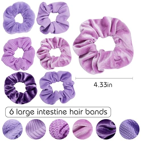 Scrunchies for Women Girls 6Pcs Purple Velvet Scrunchies for Thick Hair Ultra Textured Soft Corduroy Scrunchy Hair Ties Lavender Elastic Hair Bands Ponytail Holders Bulk Cute Hair Accessories - color: C-Purple 6PCS