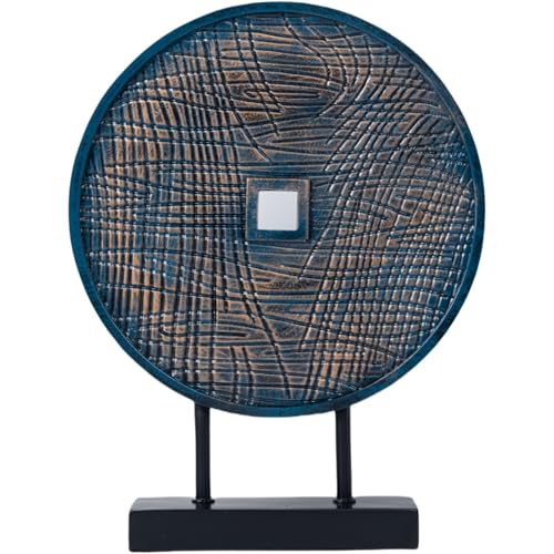 Unique Round Coin Sculpture Decorative Objects for Shelf Home Decor Accents, Modern Abstract Tabletop Decor Items for Living Room Fireplace Mantel, Above Cabinet (Blue) - color: Blue