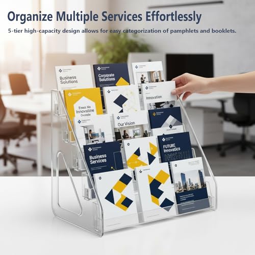 Brochure Display Stand, 2 Pack 5-Tier Acrylic Countertop Pamphlet Holder - size: 2 Pack