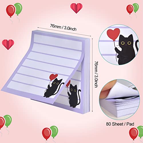 Sticky Notes 3x3 Cute Self-Stick Notes,6 Pack Funny Black Cat Notepad for Cat Lover Gift, Cute Cat Office Supplies, Easy Post Sticky Notes 480 Sheet Total - color: Pink, Purple, Blue, Yellow