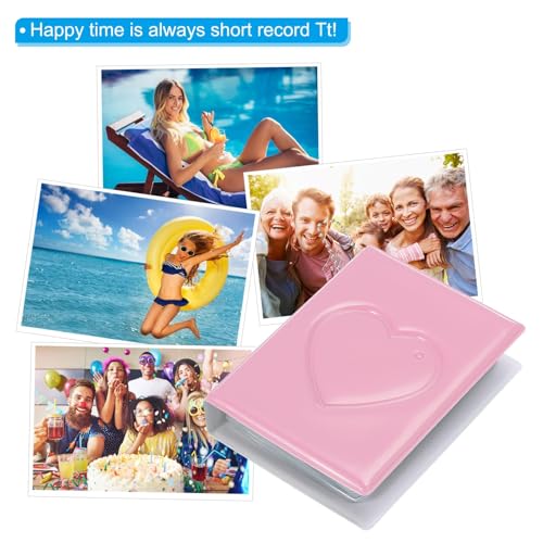 PATIKIL 3 Inch Mini Kpop Photocard Binder 2.5"x3.5" Album with 32 Pockets Small Bookshelf Love Heart Picture Holder Book for Collection, Pink - color: Pink