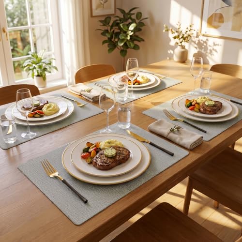 Romanstile Faux Leather Vinyl Placemats Set of 6, Light Grey - color: Light Grey