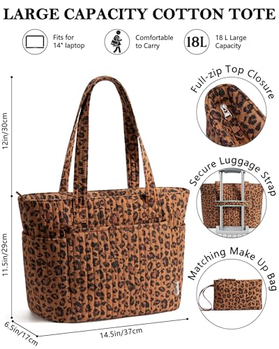 Bagstellar Quilted Tote Bag for Women Teacher Nurse Cotton Laptop Work Tote - color: Leopard