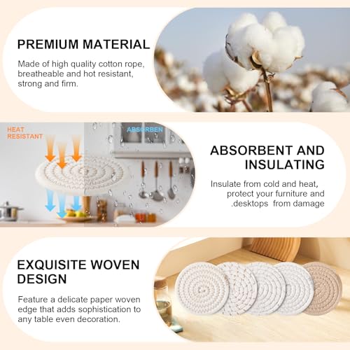 OIAHOMY 10 Pcs Drink Coasters with Holder, Boho Cotton Woven Coaster Set, Absorbent Coaster Protection for Various Cups, Ideal for Coffee Tables Home Decor and Gift, 4.3 Inches,Mixed Yellow - color: Mixed Yellow, size: 10Pcs