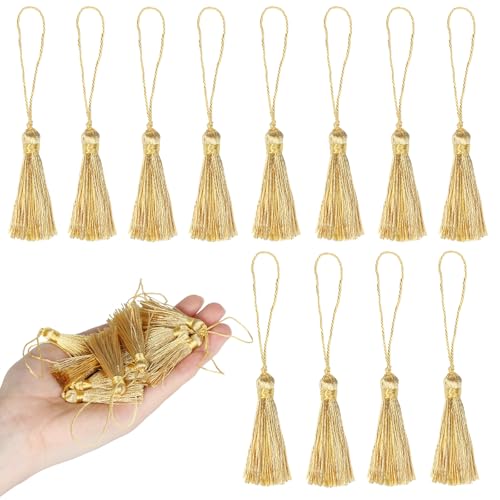 BEL AVENIR 45 pcs Mini Bookmark Tassels 3.75inch Silky Key Tassel-New Gold - color: New Gold