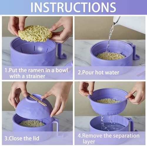 2 Sets 40 oz Microwave Ramen Bowl with Handles, Purple, Light Blue - color: Purple,Light Blue