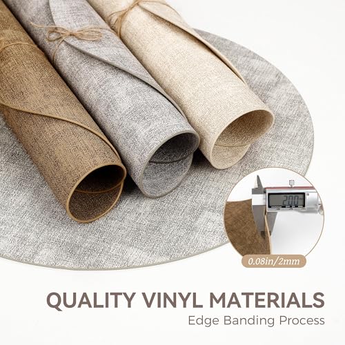 13" Round Placemats Set of 6, Reversible Faux Leather Wipeable Table Mats - color: Light Brown