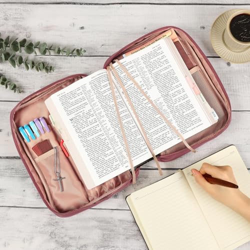 FINDCOZY Bible Cover for Women, Medium Carrying Case for Regular Bible - color: Rosewood Pink, size: Medium