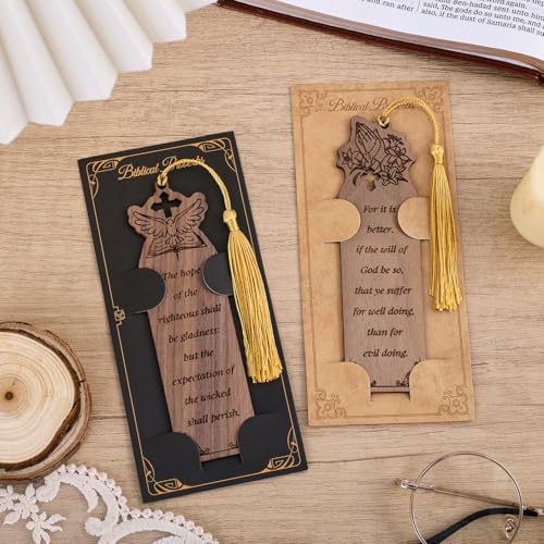 2 Pieces Biblical Quote Wooden Bookmarks with Tassel, Vintage Bookmarks for Reading, Personalized Wooden Bookmark, Unique Pattern Bookmark Engraved, Birthday Gift for Men Women - color: 2pcs Quote Bookmark