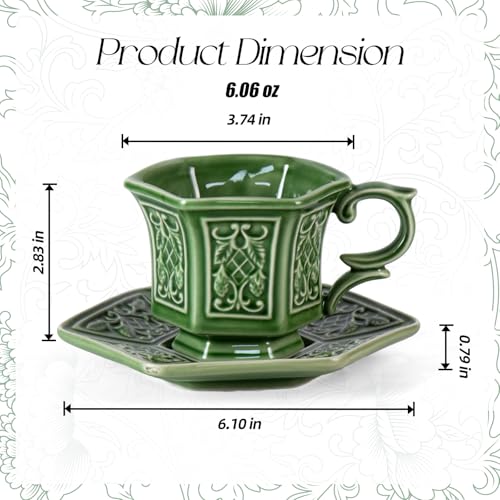 KAMMAK Tea Cups and Saucers Set of 2, 6 oz Porcelain Coffee Cups, SY004 - size: 8CZSY004