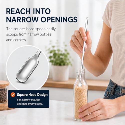 Long Handle Iced Tea Spoons Set of 4, 11.4-Inch Square-Head Stirring Spoons