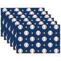 Baseball Theme Placemats Rectangle Linen Table Placemet Set of 6 - color: Blue White, size: Set of 6