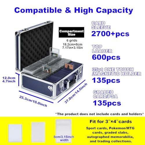 Lockable Trading Sports Card Case Storage Box Holder Organizer - color: Blue, size: Large