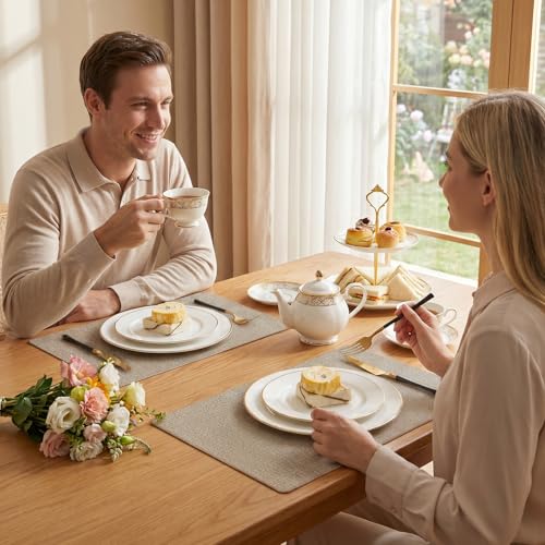 Romanstile Vinyl Placemats Set of 6-12 X 18 Inch - Heat Resistant Place Mats 100% Waterproof Oilproof Wipeable Reversible Faux Leather Table Mats for Kitchen/Dining/Party/Outdoor, Khaki - color: Khaki