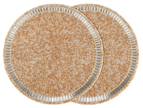 Beaded Round Placemat 13 Inch - Handmade Table Mat Set of 2 - Glass Beads with Durable Backing - Dining Table Charger for Weddings, Parties, Holidays, Kitchen & Home Décor (Multi) - color: Multicolor, size: 13 inch - Pack of 2