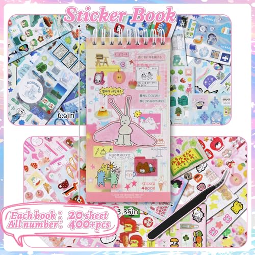 800Pcs Japanese Sticker Book for Journaling Adult, Cute Scrapbook Stickers - style: Di 40 Sheet rectangular Pink Blue