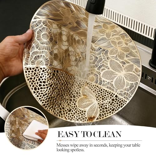 Quantum Love Round Vinyl Placemats Set of 6 Gold Butterfly Hollow Out Washable Place Mats Non Slip Heat Resistant Table Mats for Dining, Wedding, Birthday, Party, Tables Decor - color: Gold Butterfly and Flower