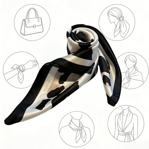 Silk Like Square Scarf for Women Men 27.5" - color: Leopard White