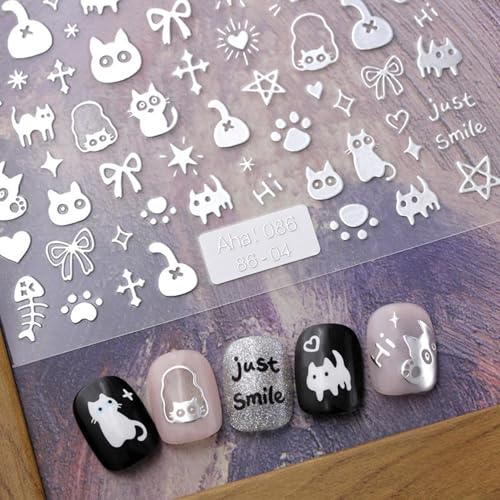 4 Colors ins Minimalist Style Nail Stickers, Simple Cat Love Stars Impressionist Drawing Line Stickers for Man Woman (4 Sheets) - style: Minimalist Cat