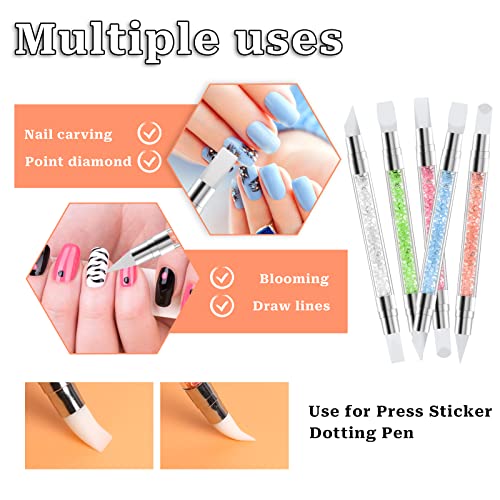5 Pcs Nail Art Sculpture Pen Dual Tipped Silicone Nail Tools Nail Art Acrylic Pen Silicone Brushes for Resin Nail Art Tools for Design Nail Foil Carving Drawing Effect Shaping Drawing - color: 5 pcs style A
