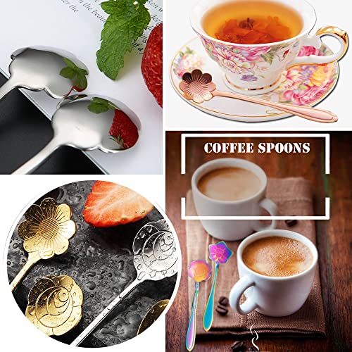 16 Pieces Flower Spoon Coffee Teaspoon Set, PBIEHSR Stainless Steel Coffee Tea Spoons for Drink Mixing Milkshake Jam - style: Multicolor