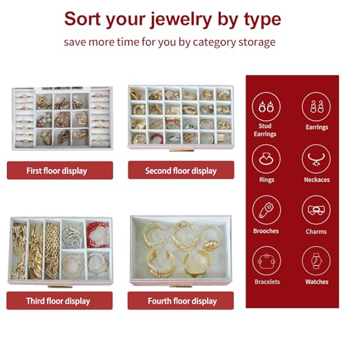 BOOVO Jewelry Boxes for Women, White and Black 6 Layer Large Jewelry Box for Necklace, Bracelet, Earrings, Rings Storage, Jewelry holder Organizer for Girls Gift (Rose gold, 4 layer) - color: Rose gold, size: 4 layer