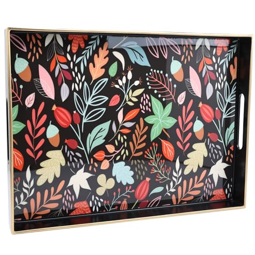 Rectangle Serving Tray with Handles, Coffee Table Tray for Ottoman, Living Room, Outdoor Tray for Patio Entertaining, Serving Breakfast Kitchen Platter LEE3040BH - color: Lee3040bh, size: 16" x 12" x 1.6"