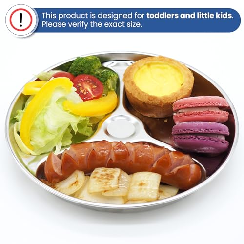 Korean Stainless Steel Divided Plates for Toddlers & Kids, Non-Toxic, 2PK - size: 3 Compartments (Round)