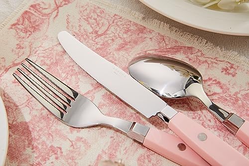 ANNOVA Silverware Set, Retro/Rivet Colorful Stainless Steel Tableware Kitchen Flatware Set Utensils, Includes Dinner Knives, Forks, Spoons, Salad Forks & Dessert Spoons (Light Pink, 20 Pieces) - color: Light Pink