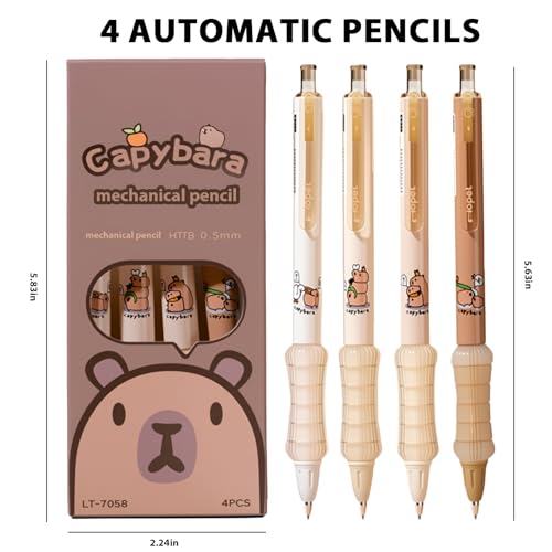 4Pcs Cute Capybara Erasable Retractable Pens-Erasable Gel Ink Pens,0.5mm Fine Point Black Ink,4Pcs 0.5mm Cute Capybara Mechanical Pencils,Lead Refills,Erasers,for Office School Supplies Women Men - style: capybara（foam cover）