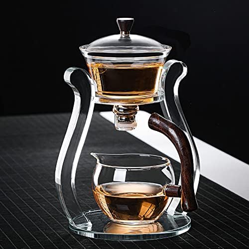 RORA Lazy Kungfu Glass Tea Set Semi Automatic Drip Rotating with Infuser Glass Teapot Set (6 cups) - color: Clear, size: teapot set