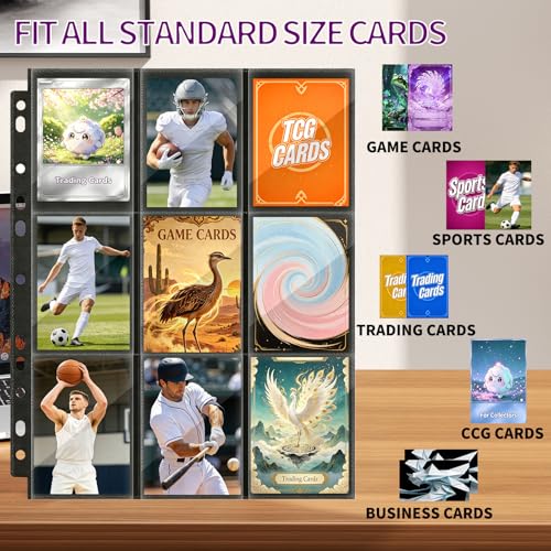 9 Pocket Page Protectors,Double-Sided Trading Card Sleeves for 11 Ring Binder,Acid-Free Baseball Cards Holder, Protective Pages Sheets for Collectible Games, Sports Cards(100Pack, Black, Side-Loading) - color: Black, size: Side-Loading