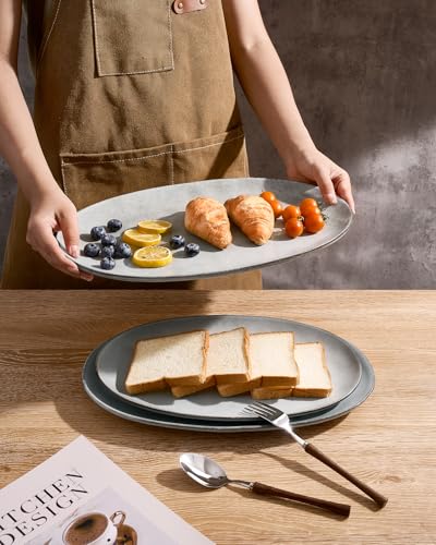 famiware Serving Platters Set of 3 Sizes - Oval, Grey - color: Gray