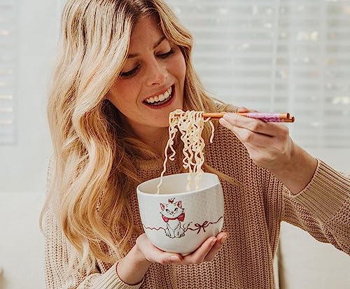 Silver Buffalo Disney The Aristocats Marie Ceramic Dinnerware Set | Includes 20-Ounce Ramen Noodle Bowl and Wooden Chopsticks
