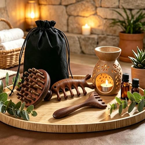 WOVTE 3 PCS Wooden Scalp Massager, Sandalwood Head Massager Scalp Comb