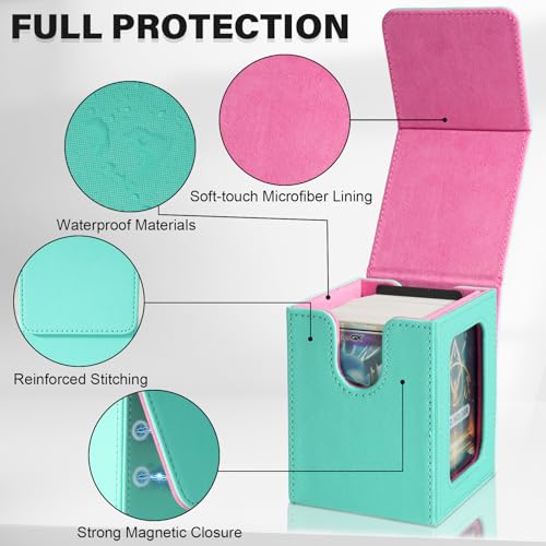 Card Deck Box for MTG Commander, Deck Case Holds 100 Double-Sleeved Cards - color: Green & Pink, size: 1 Box
