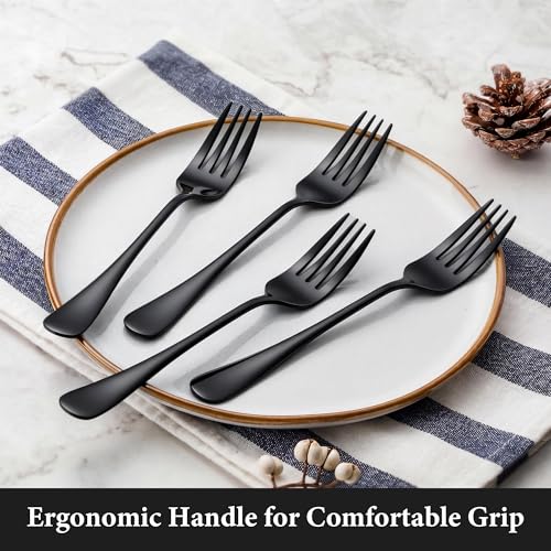 LIANYU Black Salad Forks Set of 4, Stainless Steel Dessert Forks - color: Polished Black