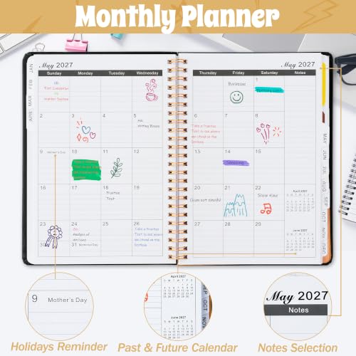 Xqumoi 2027 A5 Planner Funny Skeleton Skull Weekly and Monthly Planner Gift - color: Black Skeleton 2027, size: A5