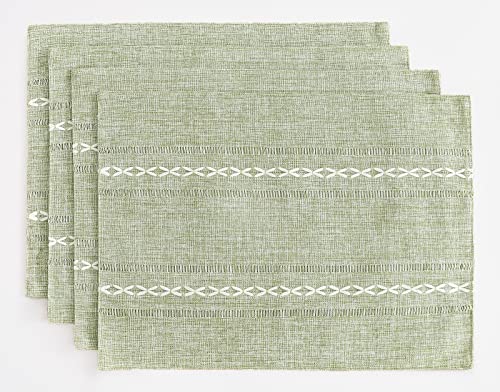 Wracra Cotton Linen Place Mats, Sage Green Embroidered Placemats Set of 4 - color: Hemstitched Sage Green, size: Placemats(Set of 4)