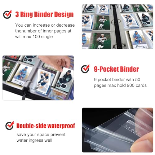 900 Pockets Hockey Card Binder, Portable Waterproof PU Storage Album,QX71 - color: Hockey-900