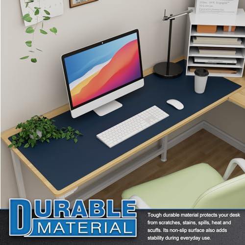 K KNODEL Extra Large Desk Mat, Leather Mouse Pad (47.2"x17", Dark Blue) - color: Dark Blue, size: 47.2" x 17"