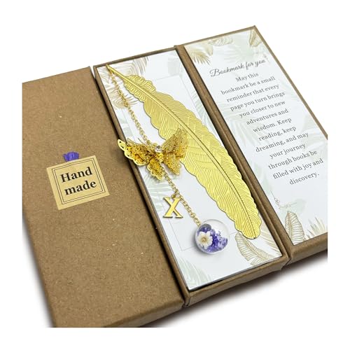 Initial Butterfly Metal Feather Bookmarks Gifts for Reading Women Book Lovers Unique Book Mark Birthday Mothers Day Valentines Christmas Gift for Teacher Mom Best Friend Coworkers Stocking Stuffers, X - style: Gold-X