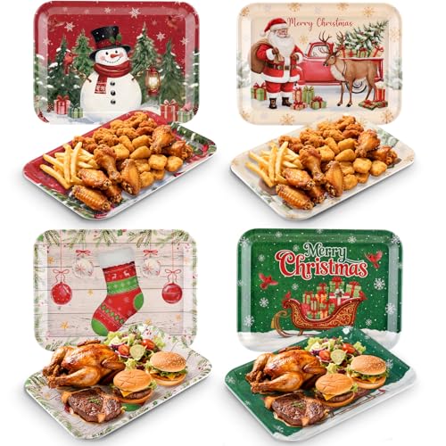 Vesici 4 Pcs Christmas Serving Trays 13x10 Inch Melamine Blue White Set - style: Christmas